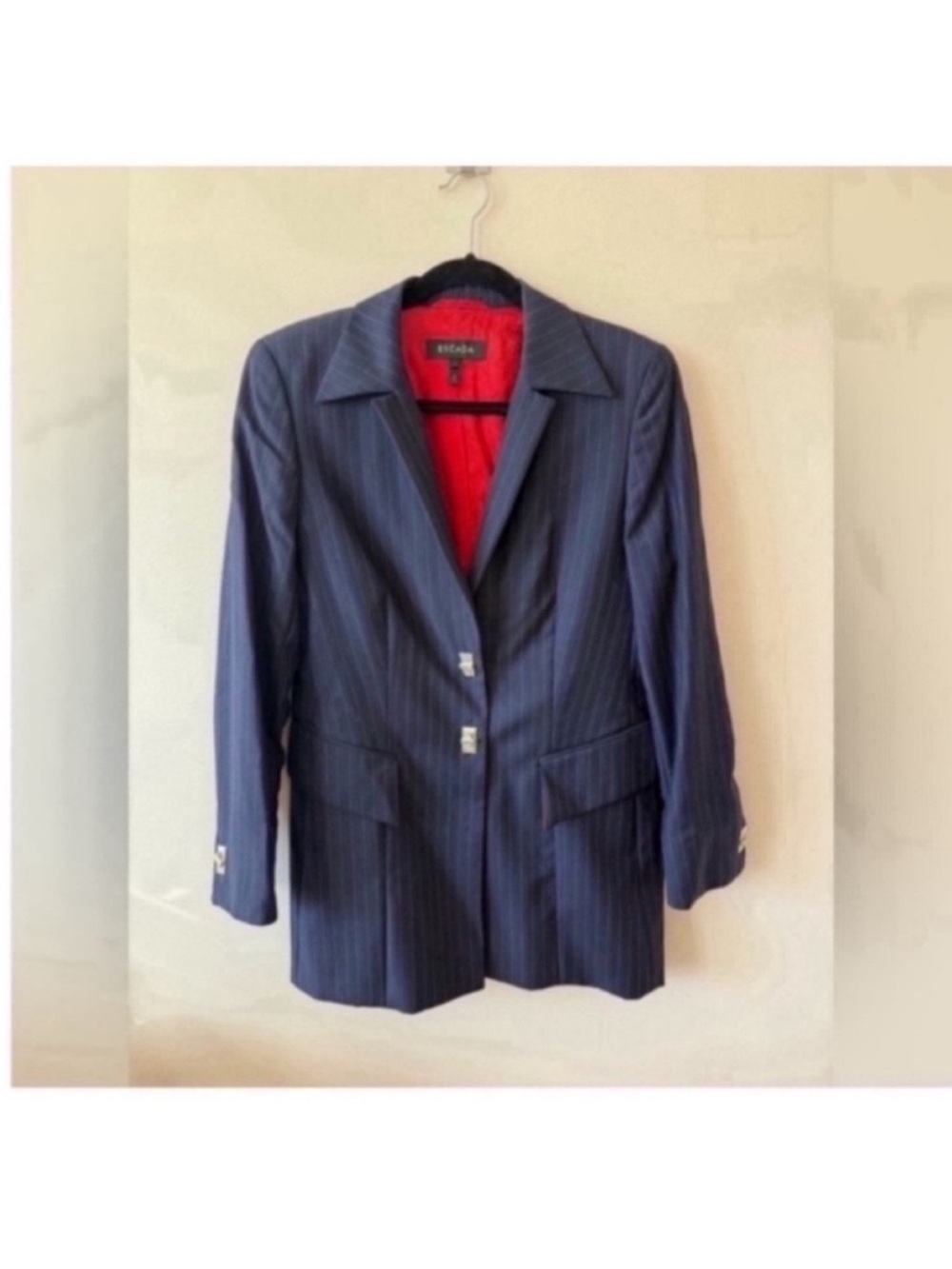 Escada Blue Pinstripe Wool Blazer Size 38